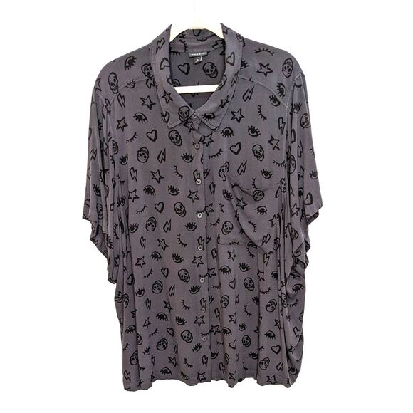 Torrid Womens 4X Top Lizzie Slub Button Up Short Sleeve Skulls Crop Plus Size - Picture 3 of 7